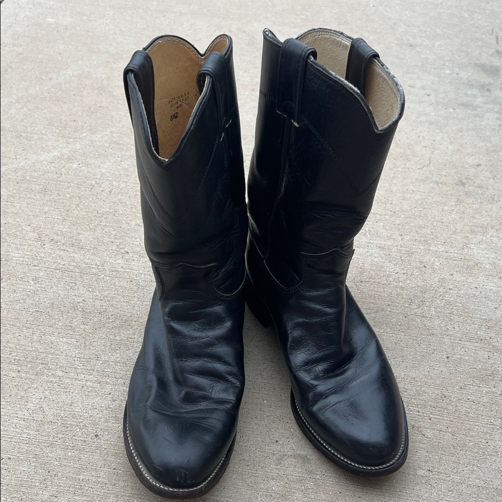 Justin Boots Black Cowboy Western Boots Classic Style